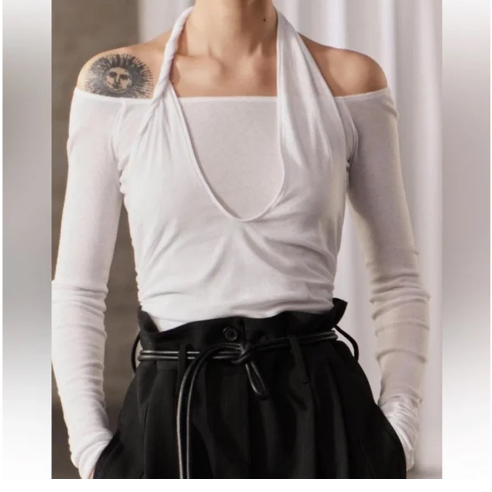 ZARA DELICATE SEMI-SHEER LAYERED HALTER NECK TOP size S